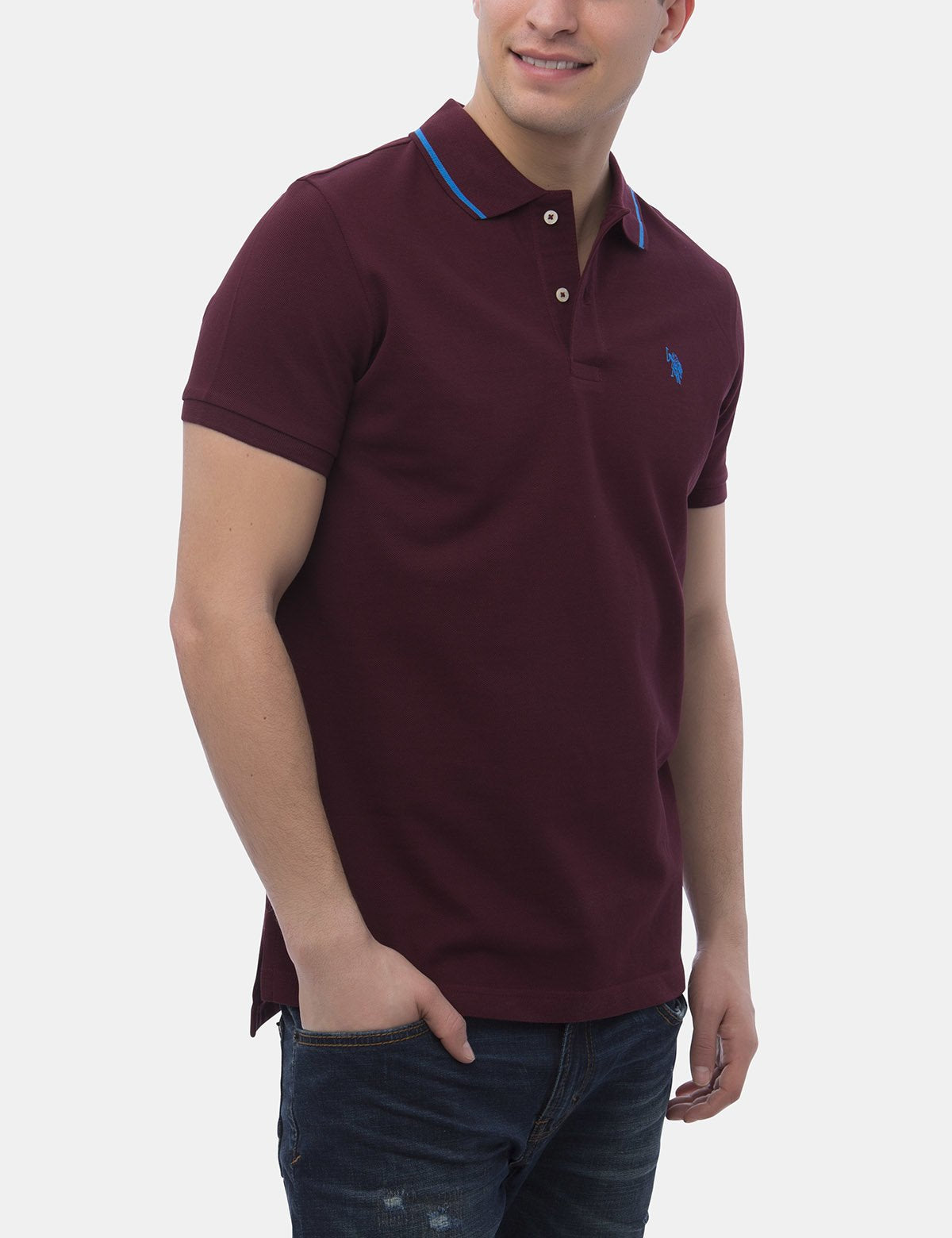 Slim Fit Cotton Polo Shirt with Logo | Short Sleeve & Ribbed Cuffs