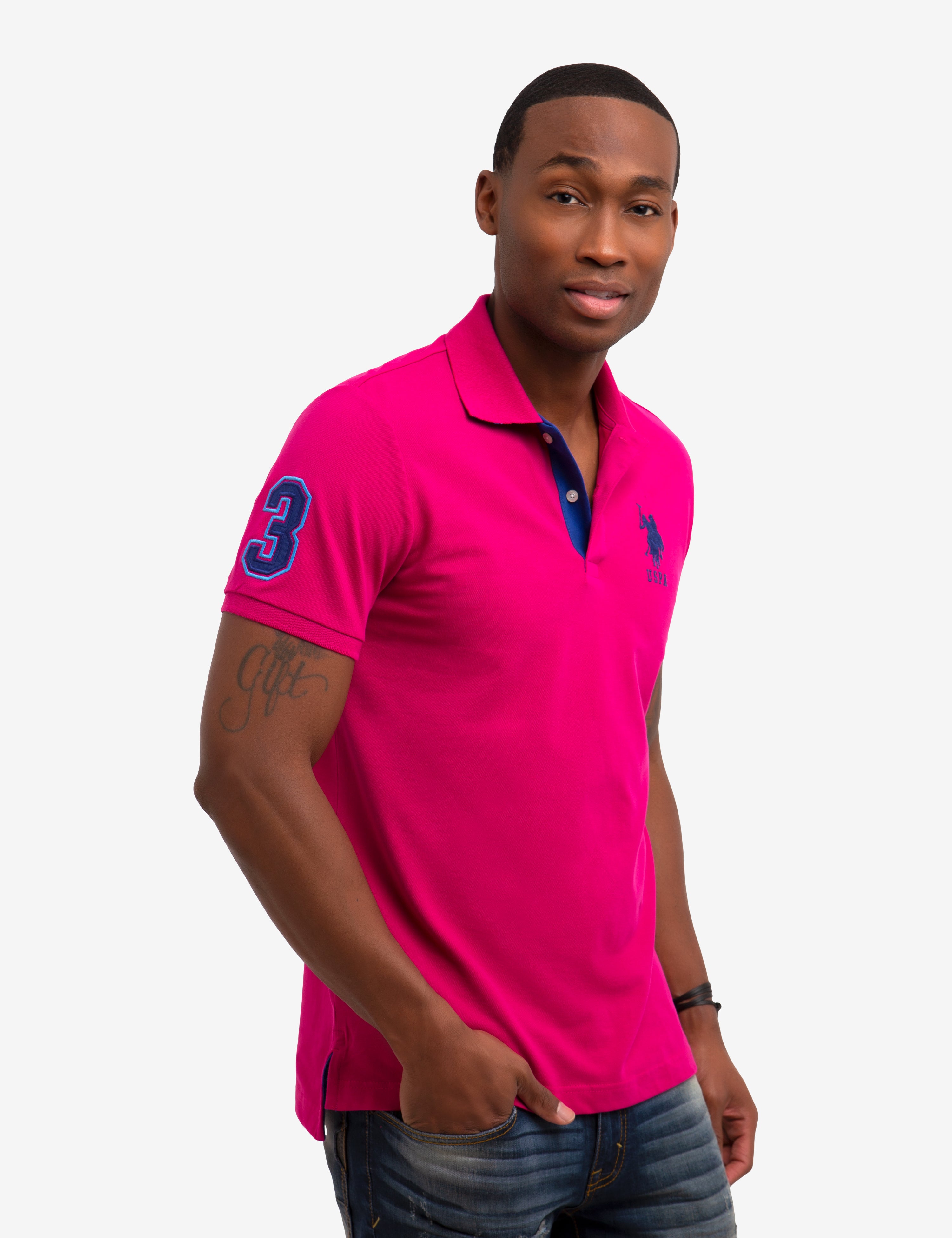 Slim Fit Stretch Polo Shirt with Pinstripe Design & Ribbed Cuffs | Cotton-Spandex Blend