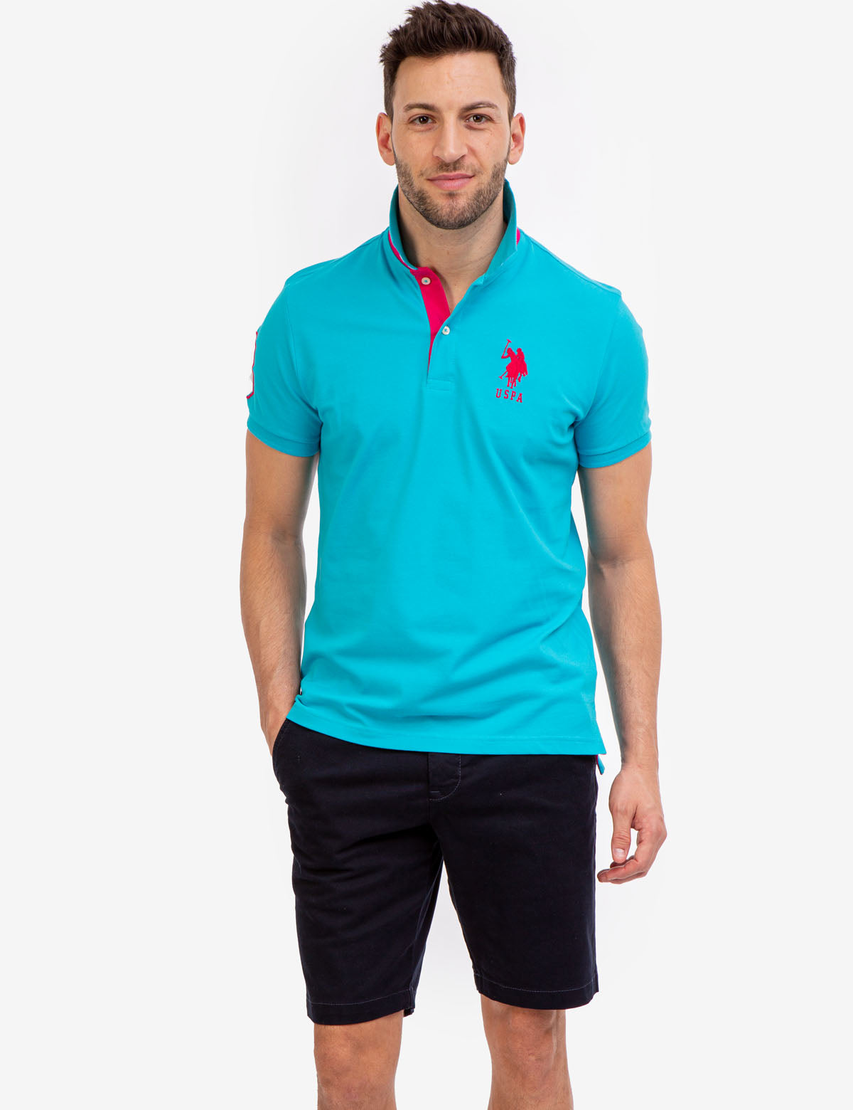 Slim Fit Stretch Polo Shirt with Pinstripe Design & Ribbed Cuffs | Cotton-Spandex Blend