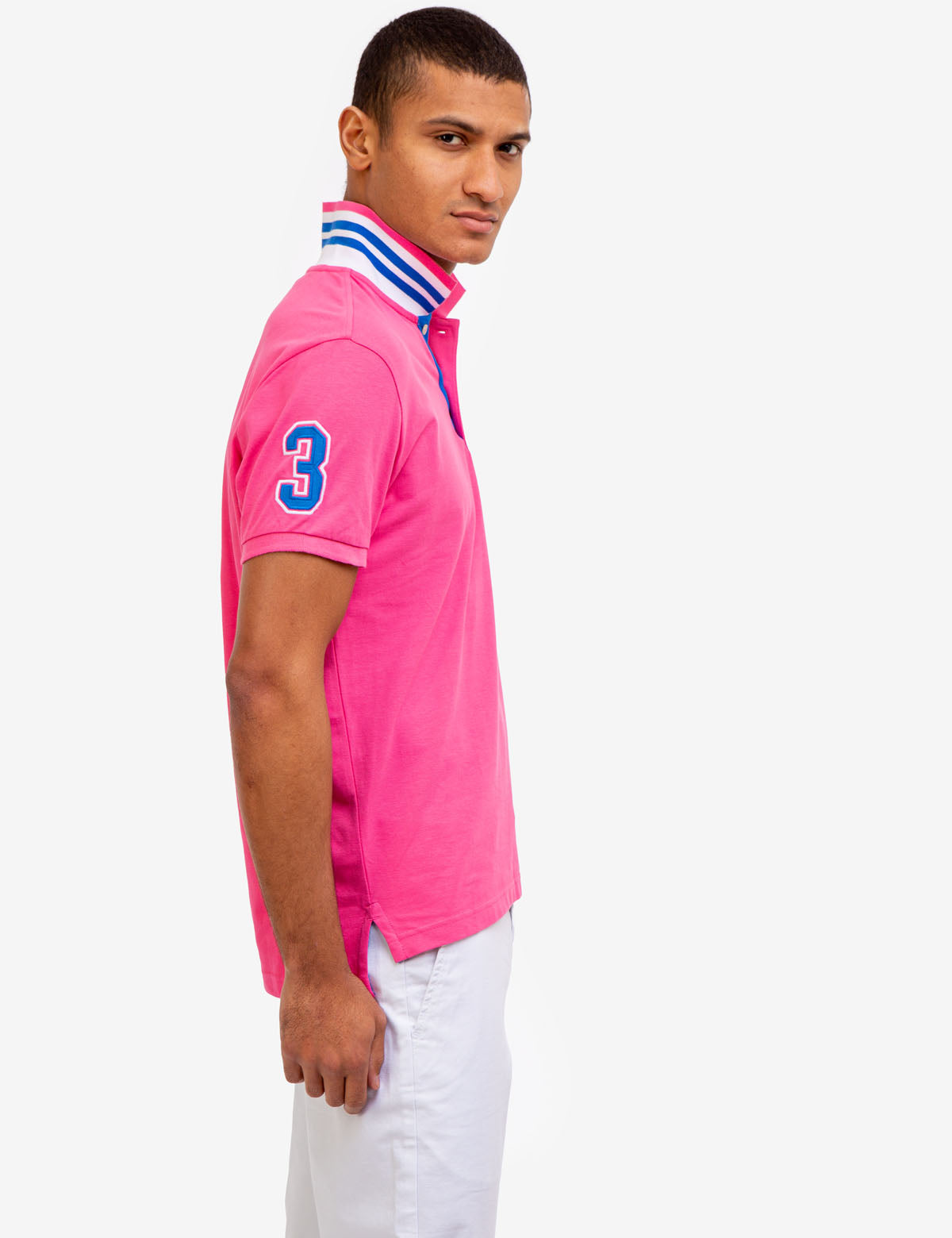 Slim Fit Stretch Polo Shirt with Pinstripe Design & Ribbed Cuffs | Cotton-Spandex Blend