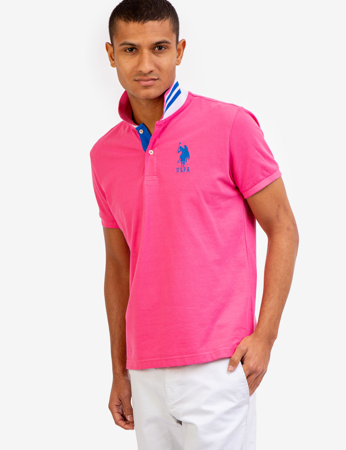 Slim Fit Stretch Polo Shirt with Pinstripe Design & Ribbed Cuffs | Cotton-Spandex Blend