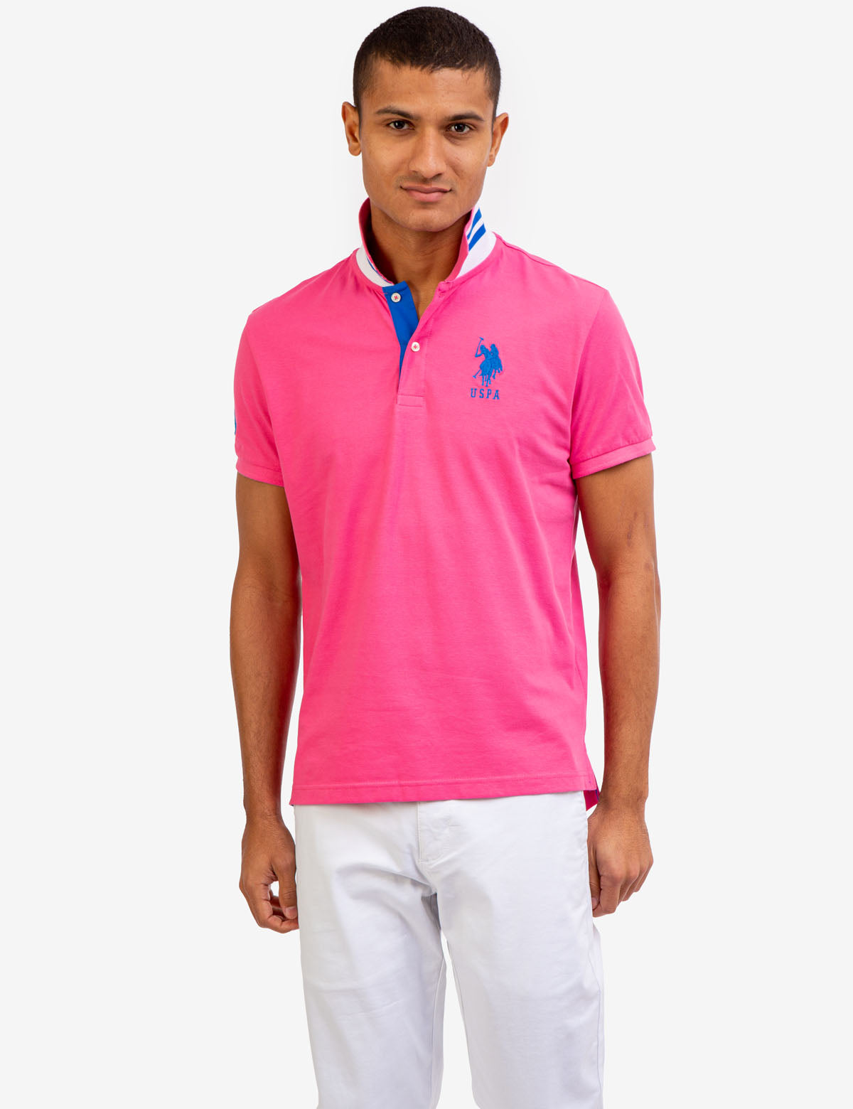 Slim Fit Stretch Polo Shirt with Pinstripe Design & Ribbed Cuffs | Cotton-Spandex Blend