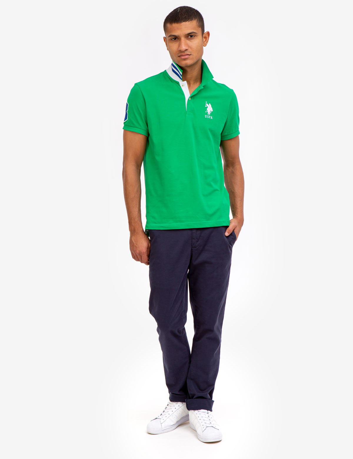 Slim Fit Stretch Polo Shirt with Pinstripe Design & Ribbed Cuffs | Cotton-Spandex Blend