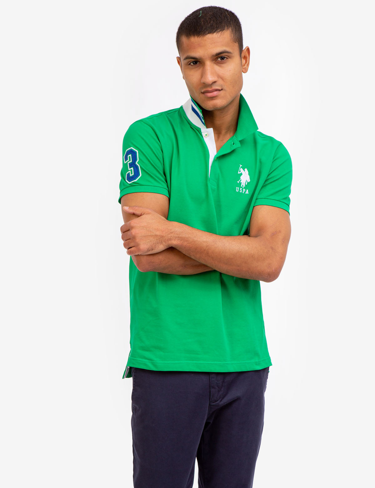 Slim Fit Stretch Polo Shirt with Pinstripe Design & Ribbed Cuffs | Cotton-Spandex Blend