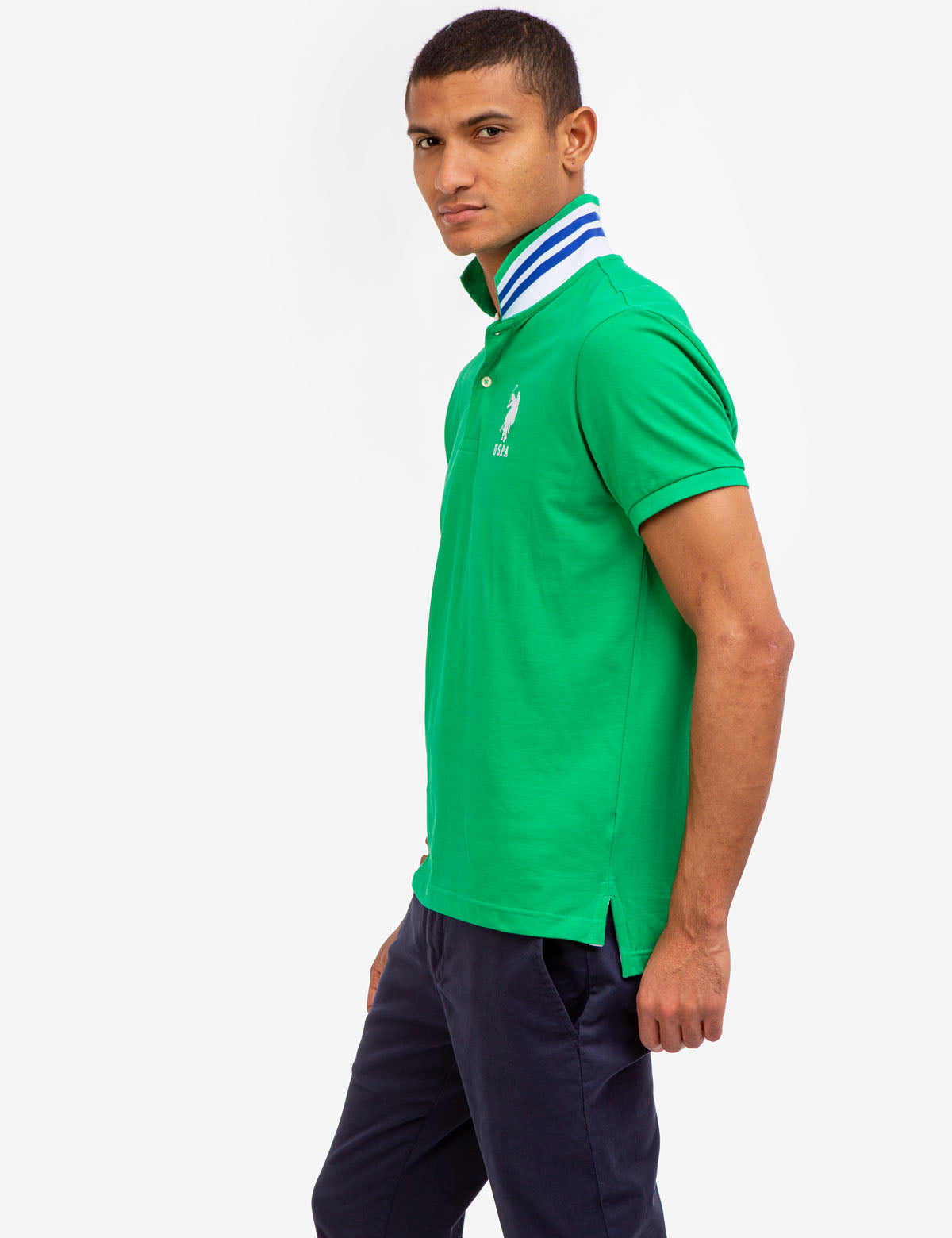 Slim Fit Stretch Polo Shirt with Pinstripe Design & Ribbed Cuffs | Cotton-Spandex Blend