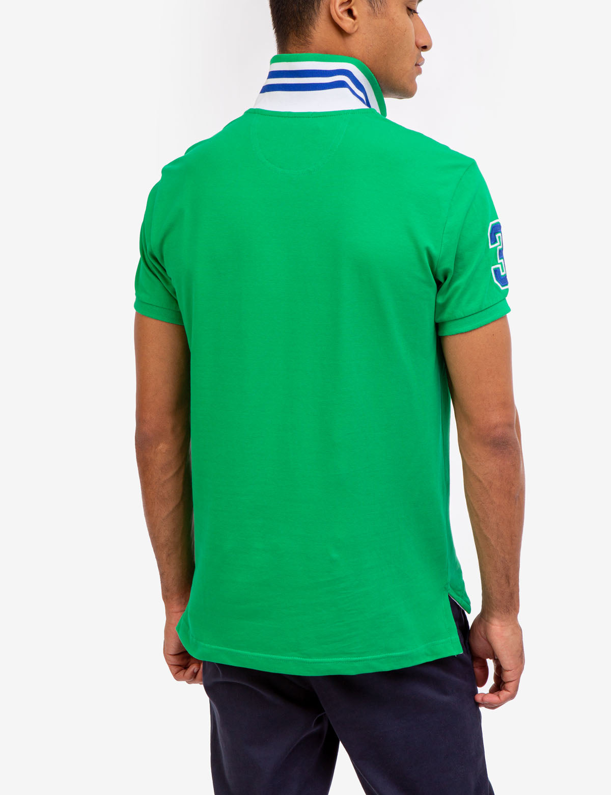 Slim Fit Stretch Polo Shirt with Pinstripe Design & Ribbed Cuffs | Cotton-Spandex Blend