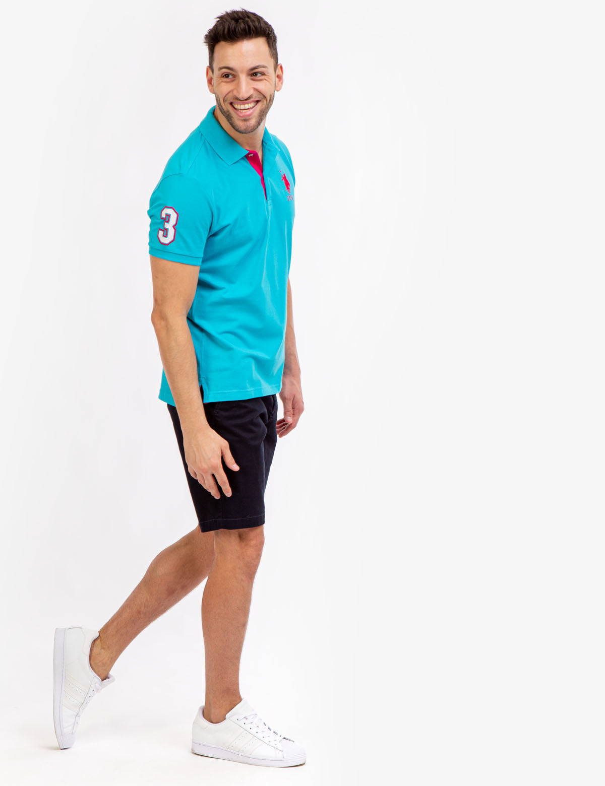 Slim Fit Stretch Polo Shirt with Pinstripe Design & Ribbed Cuffs | Cotton-Spandex Blend