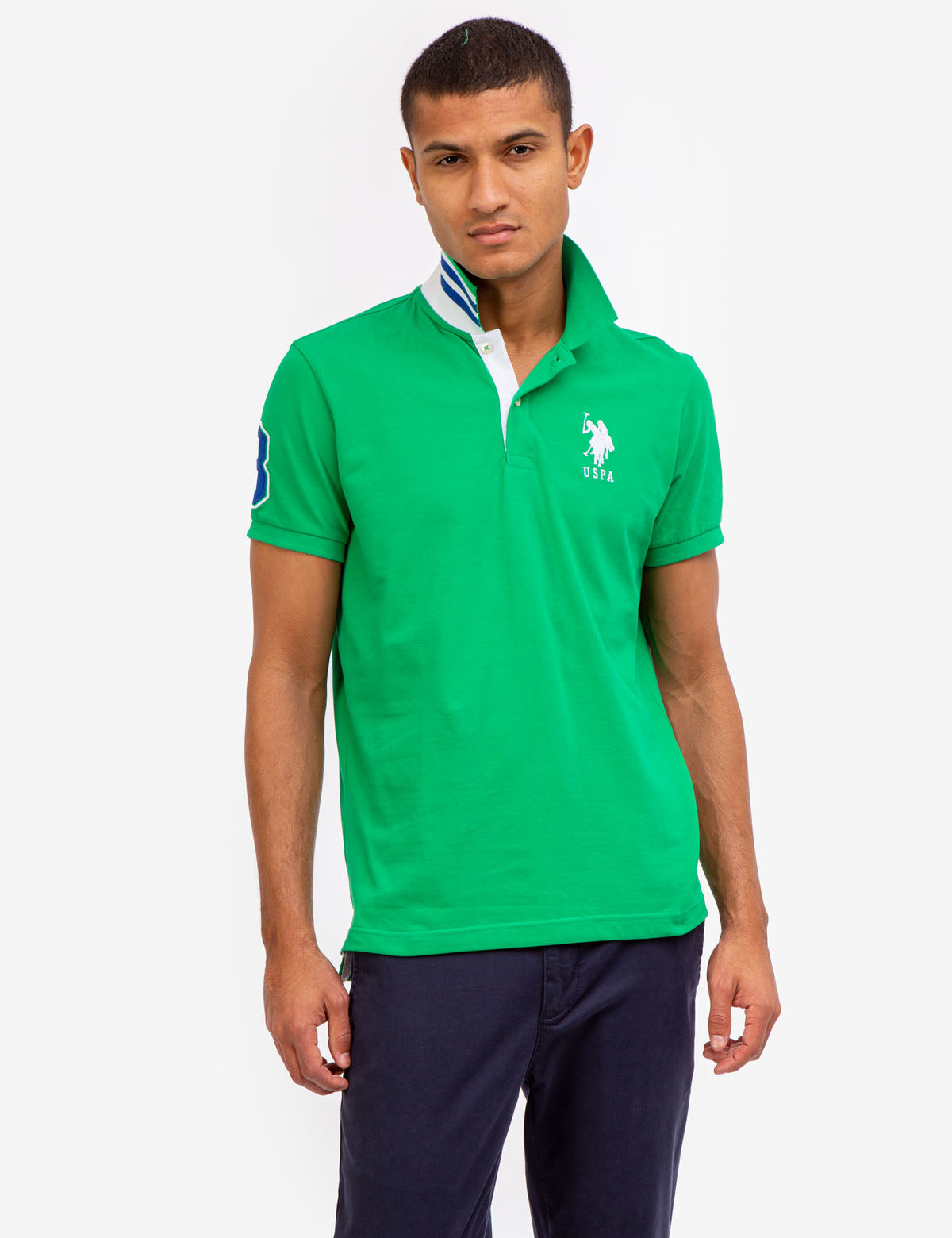 Slim Fit Stretch Polo Shirt with Pinstripe Design & Ribbed Cuffs | Cotton-Spandex Blend