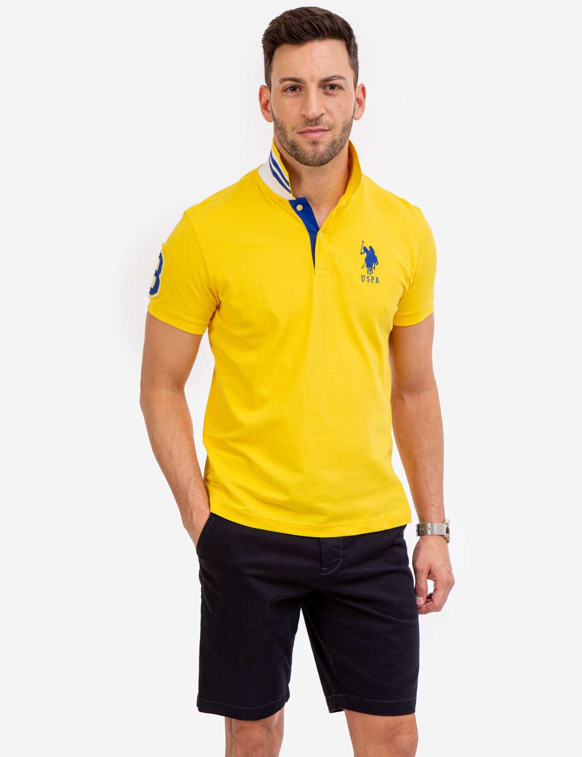Slim Fit Stretch Polo Shirt with Pinstripe Design & Ribbed Cuffs | Cotton-Spandex Blend