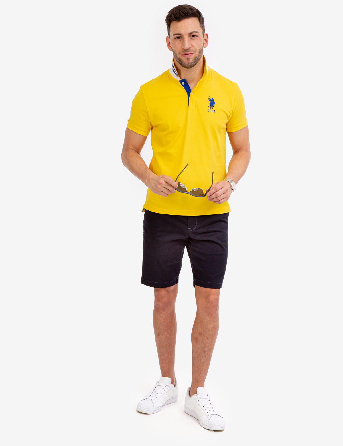 Slim Fit Stretch Polo Shirt with Pinstripe Design & Ribbed Cuffs | Cotton-Spandex Blend