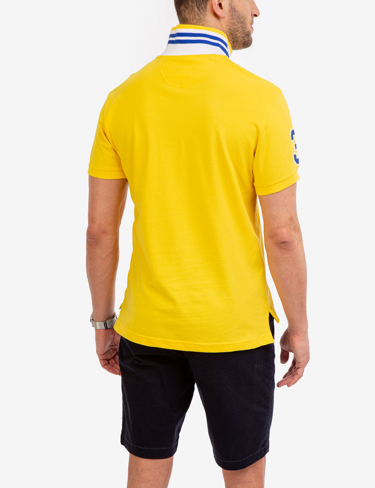 Slim Fit Stretch Polo Shirt with Pinstripe Design & Ribbed Cuffs | Cotton-Spandex Blend