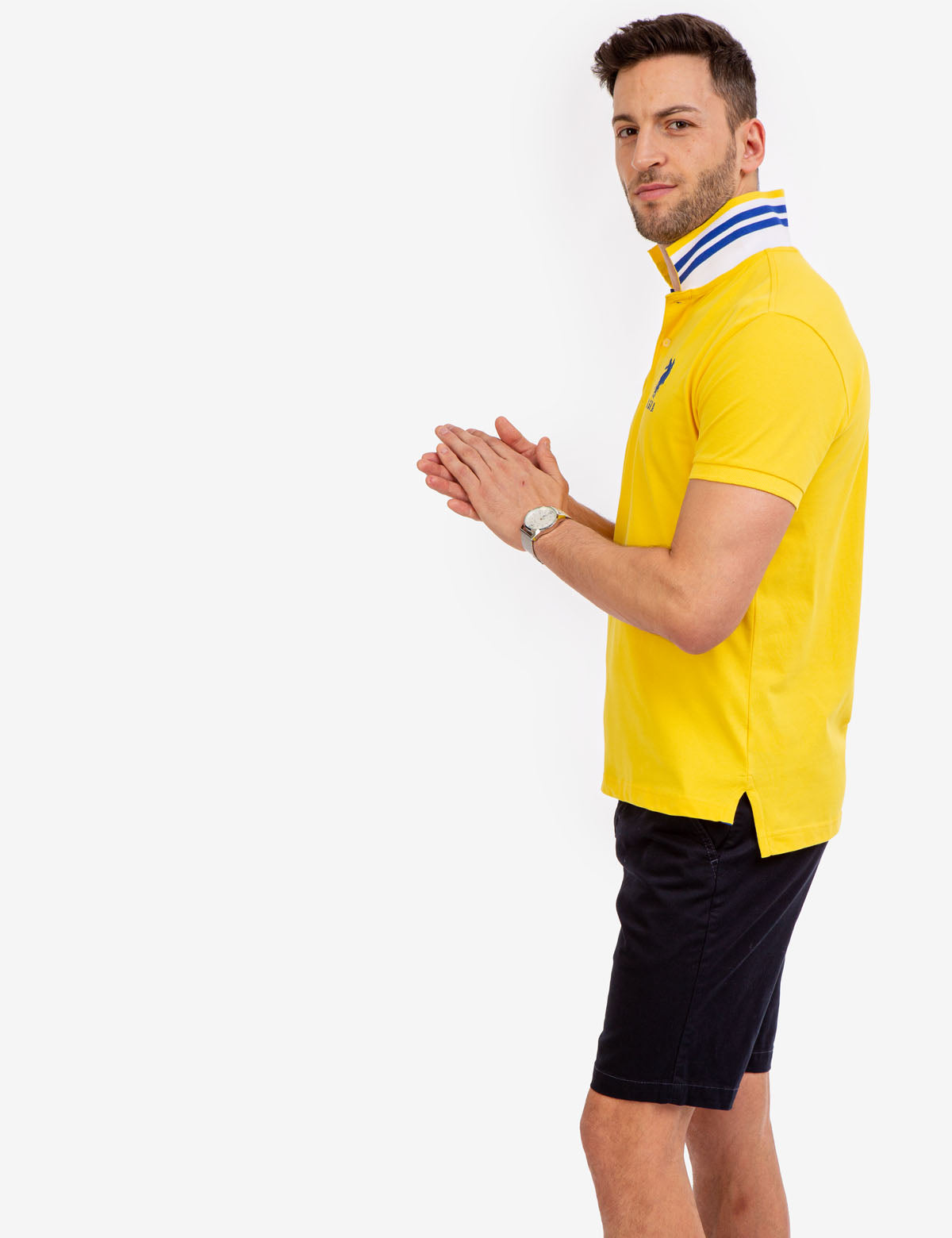 Slim Fit Stretch Polo Shirt with Pinstripe Design & Ribbed Cuffs | Cotton-Spandex Blend