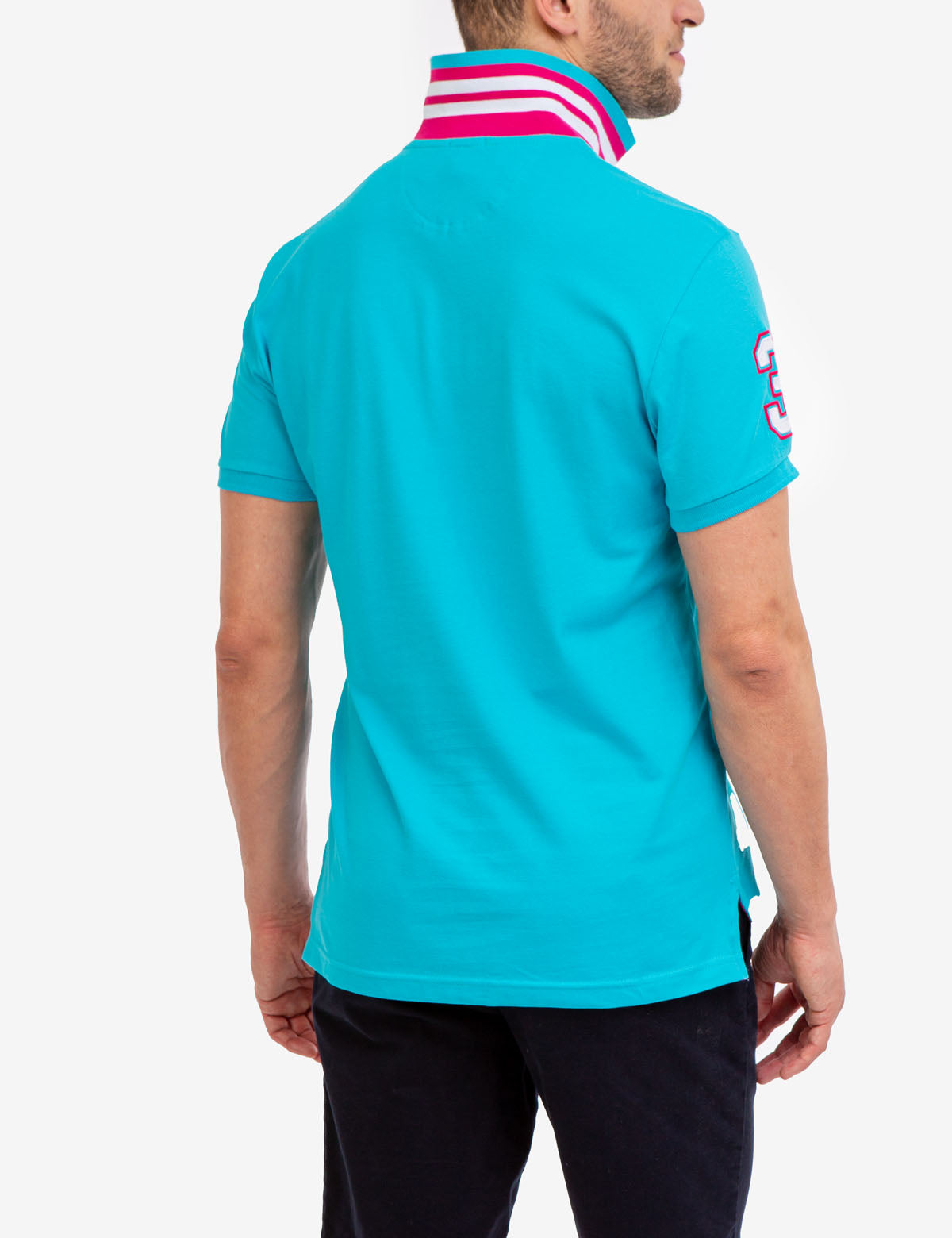 Slim Fit Stretch Polo Shirt with Pinstripe Design & Ribbed Cuffs | Cotton-Spandex Blend