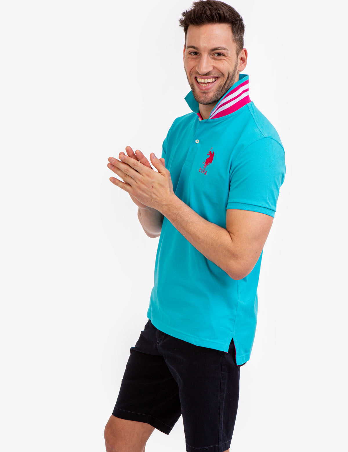 Slim Fit Stretch Polo Shirt with Pinstripe Design & Ribbed Cuffs | Cotton-Spandex Blend