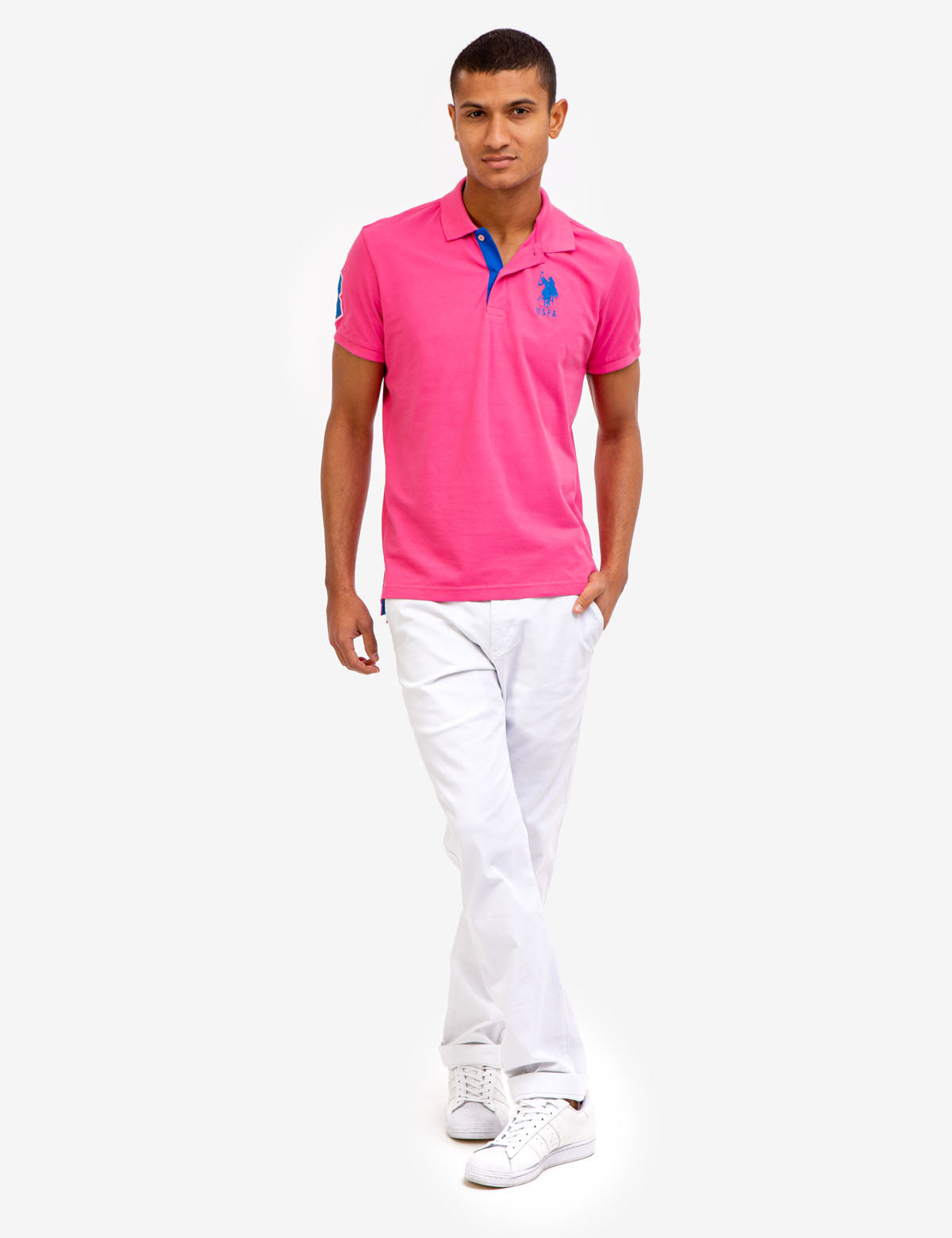 Slim Fit Stretch Polo Shirt with Pinstripe Design & Ribbed Cuffs | Cotton-Spandex Blend