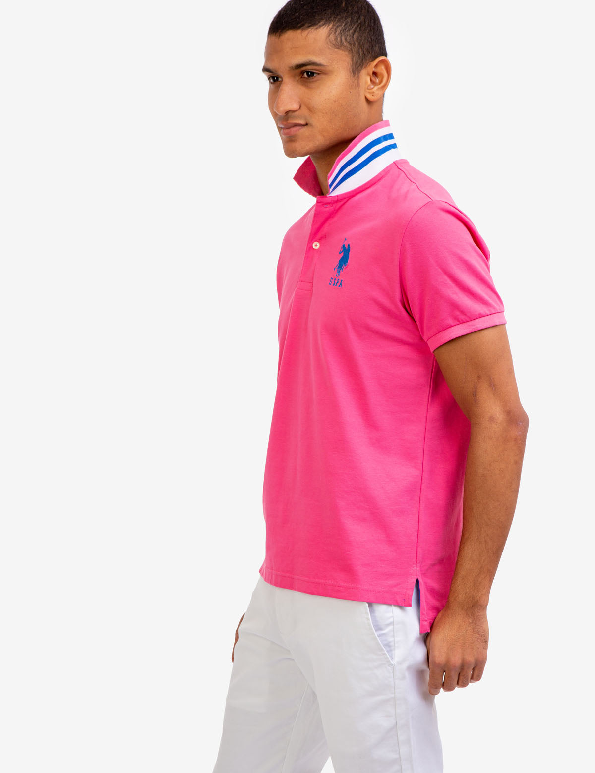 Slim Fit Stretch Polo Shirt with Pinstripe Design & Ribbed Cuffs | Cotton-Spandex Blend