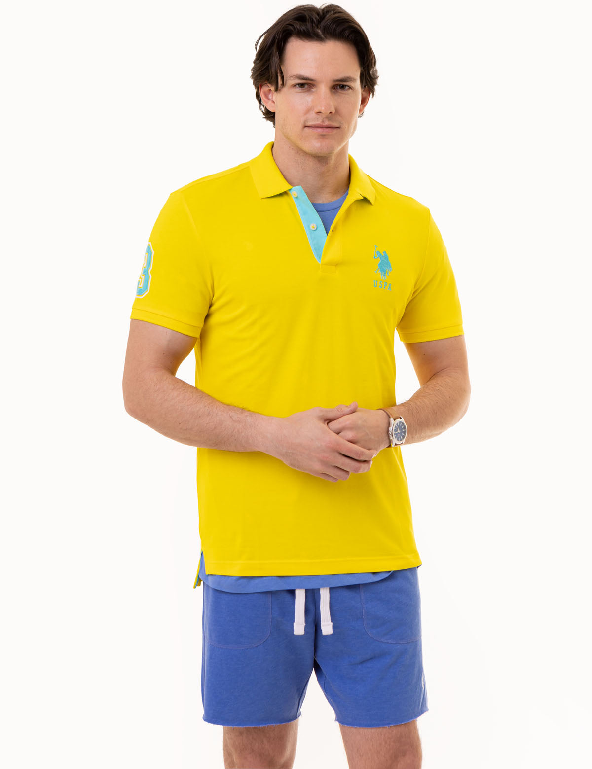 Slim Fit Stretch Polo Shirt with Pinstripe Design & Ribbed Cuffs | Cotton-Spandex Blend