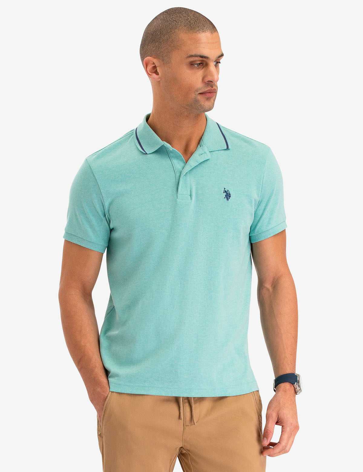 Slim Fit Tipped Polo Shirt with Embroidered Logo | Interlock Design