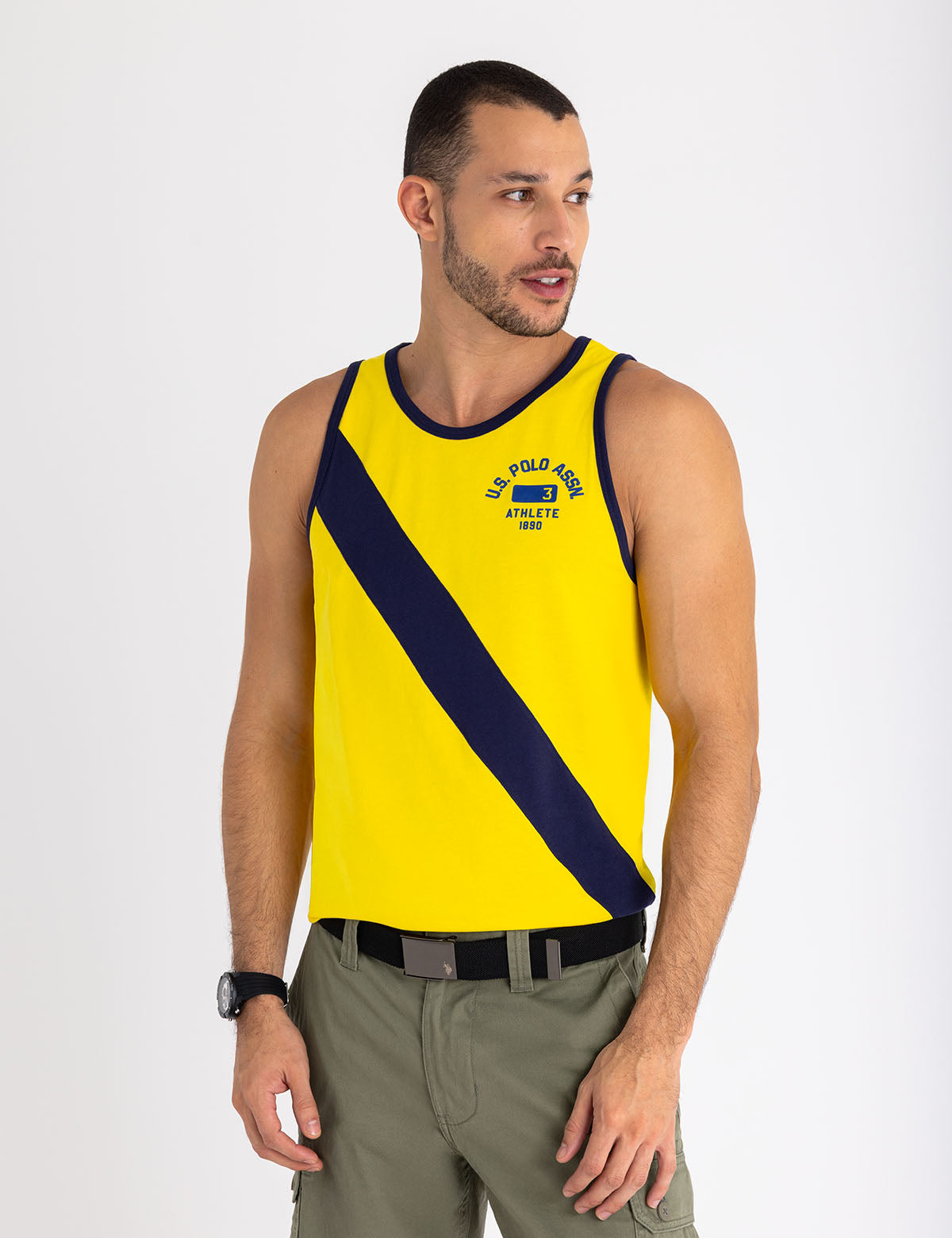 Contrast Diagonal Sash Muscle Tank | Athletic Fit & Stylish