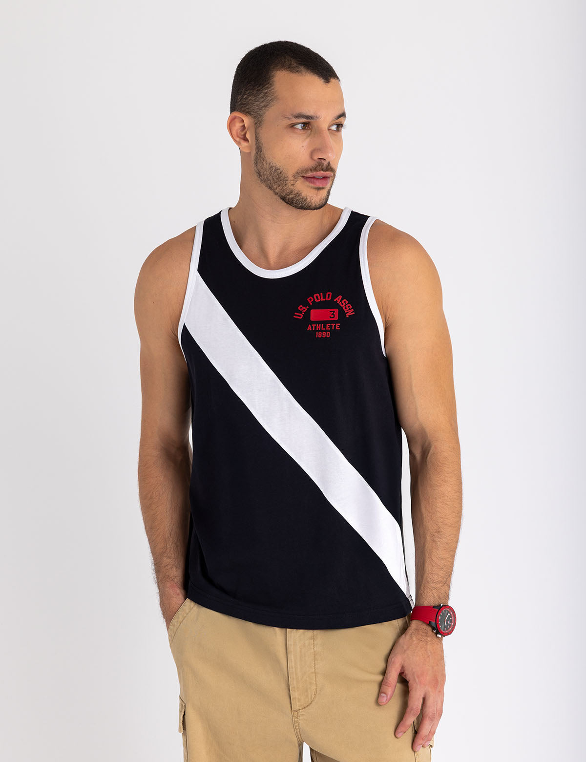 Contrast Diagonal Sash Muscle Tank | Athletic Fit & Stylish