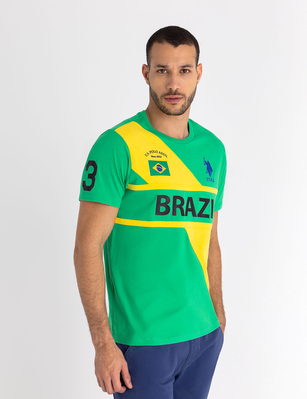 Brazil Diagonal Color Block Jersey T-Shirt | Sporty Casual Wear