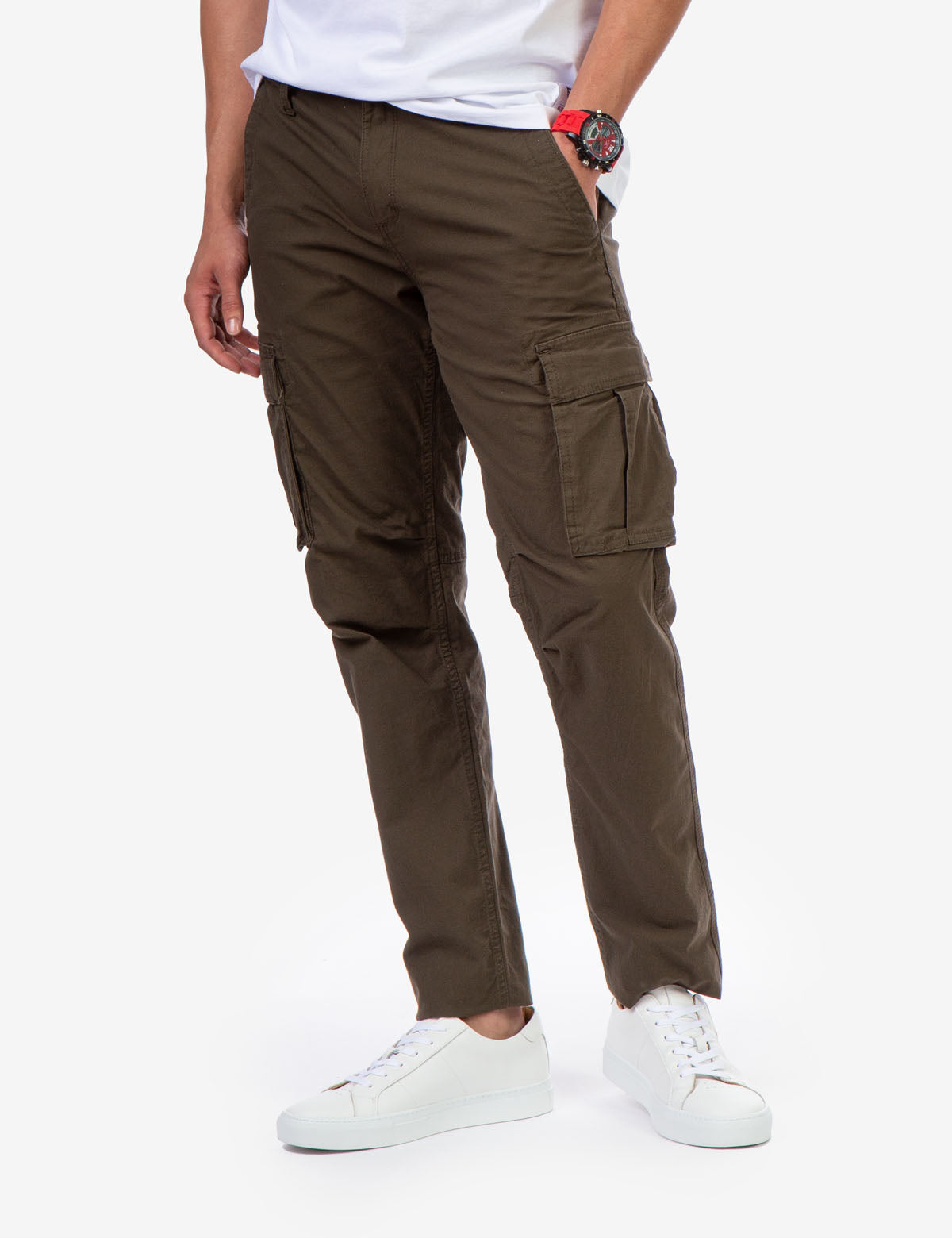 Slim Straight Cargo Pants with Utility Pockets | Button Fly & Flap Closure