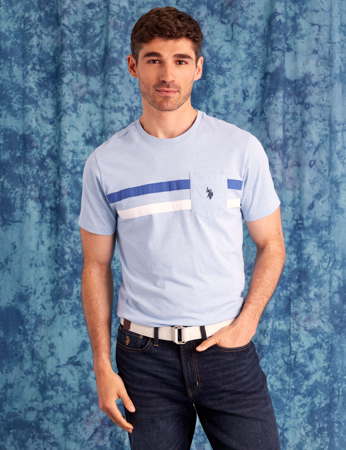 Men's Dual Stripe Jersey T-Shirt with Chest Pocket
