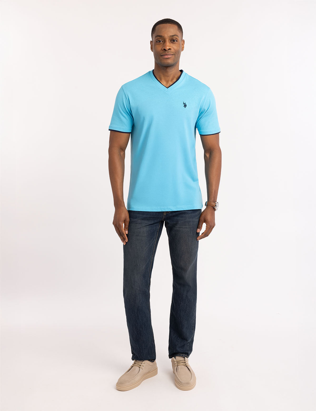 Double V-Neck T-Shirt for Men | Casual Slim Fit Tee