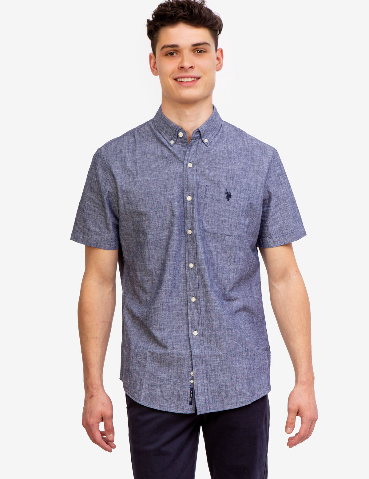 Slub Canvas Button-Down Shirt with Patch Pocket | Short Sleeve Casual