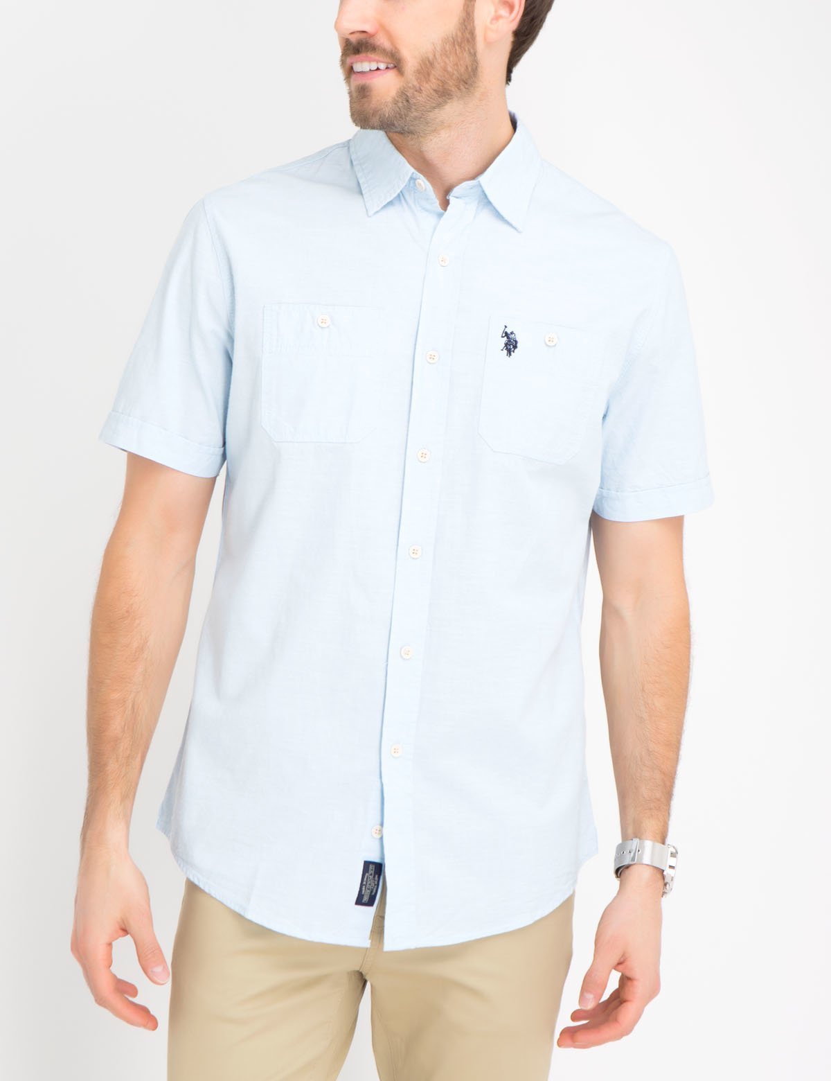 Men's Slub Cotton Short Sleeve Shirt with Chest Pockets | Casual Wear