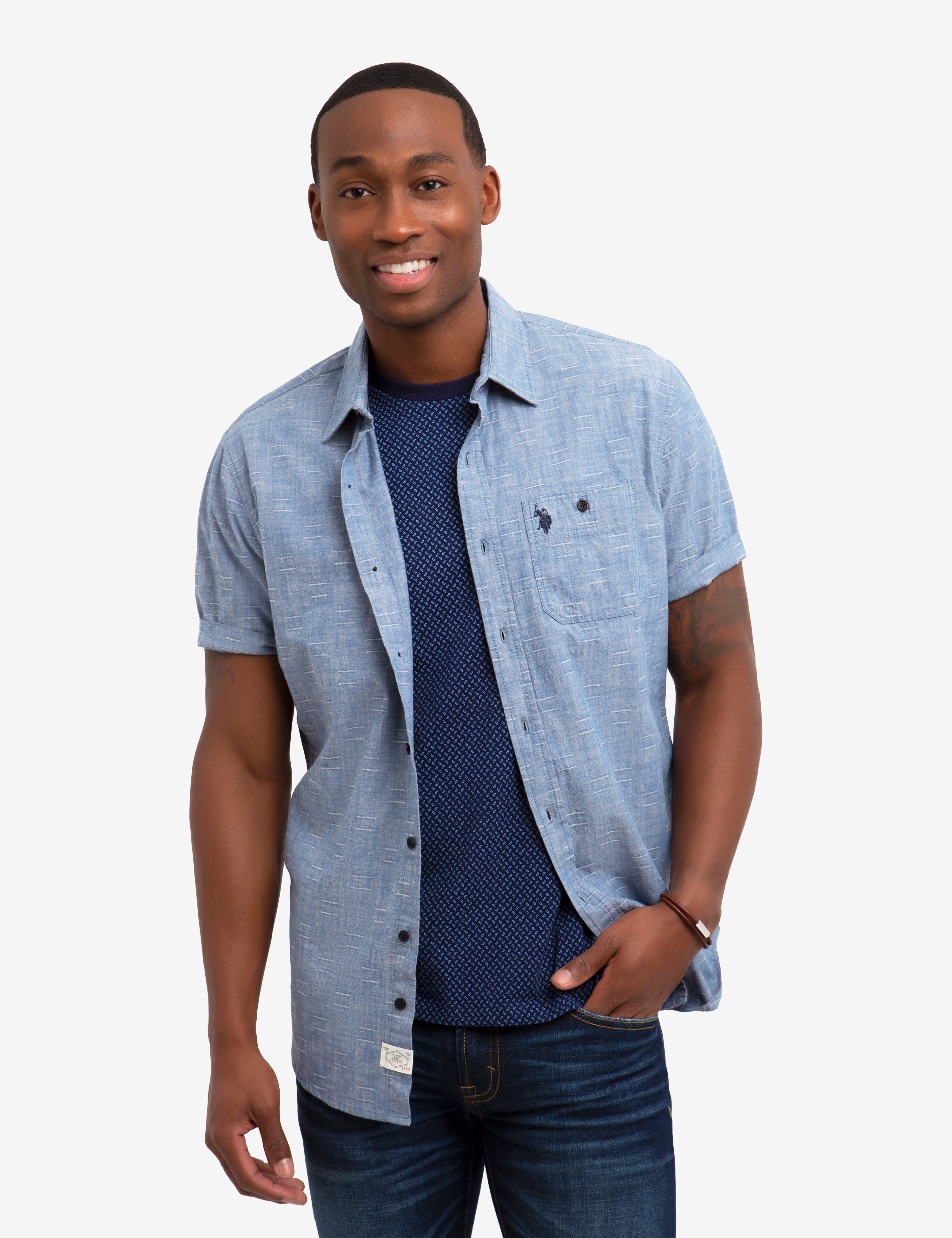 Slub Dobby Cotton Shirt with Button Front & Pocket | Casual Short Sleeve