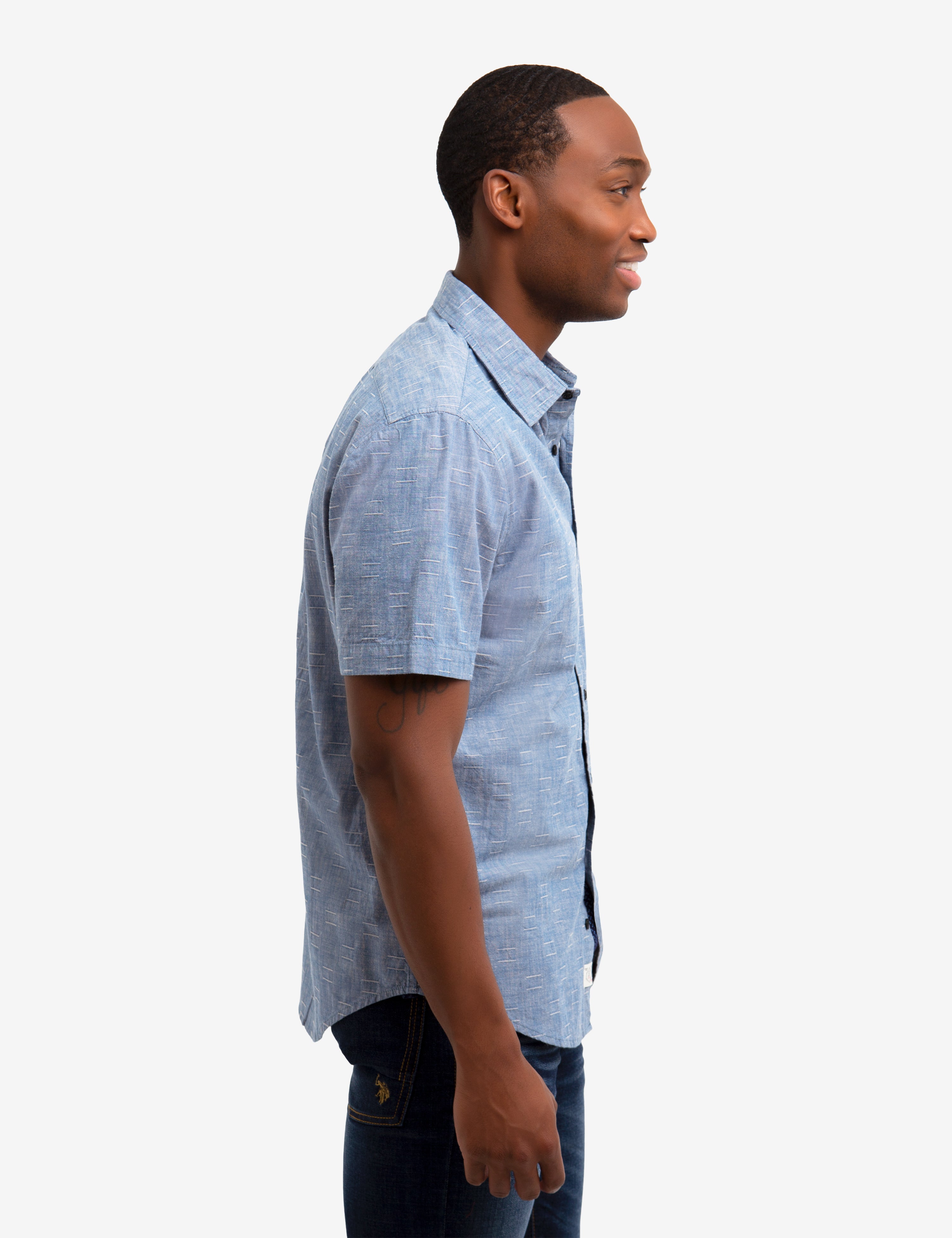 Slub Dobby Cotton Shirt with Button Front & Pocket | Casual Short Sleeve