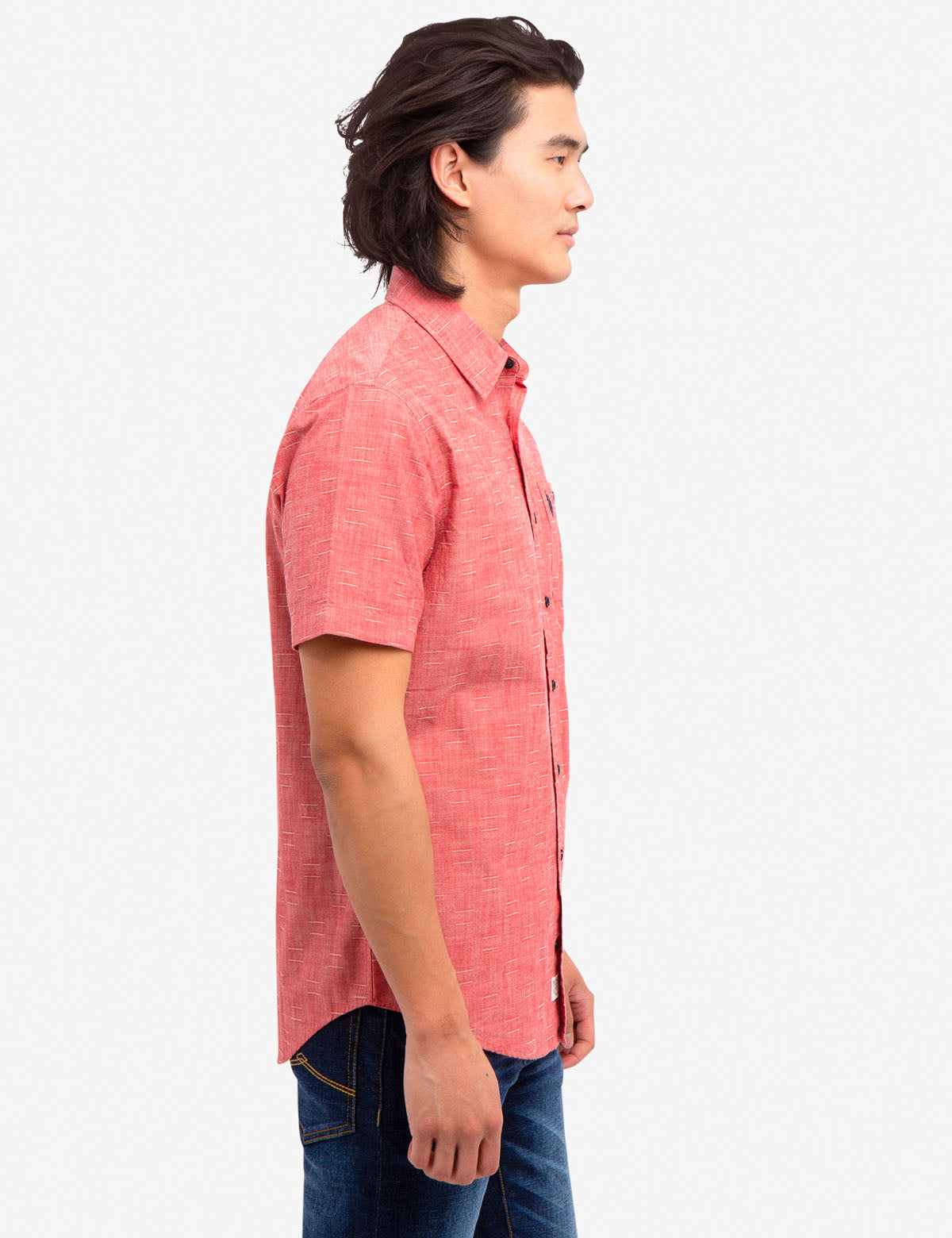 Slub Dobby Cotton Shirt with Button Front & Pocket | Casual Short Sleeve