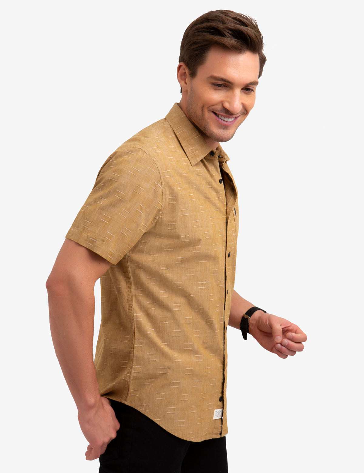 Slub Dobby Cotton Shirt with Button Front & Pocket | Casual Short Sleeve