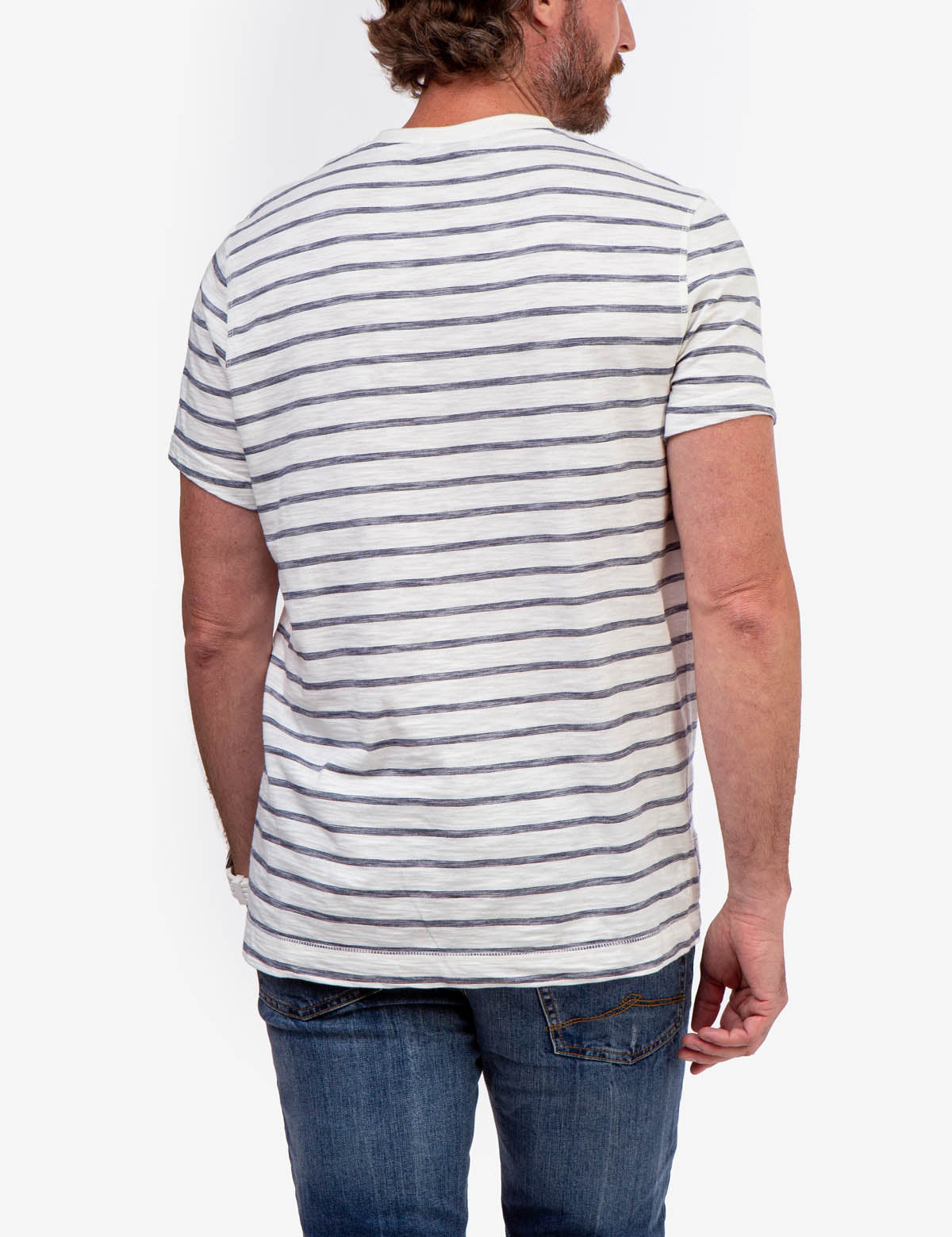 Slub Jersey Henley Shirt with Button Placket & Striped Design