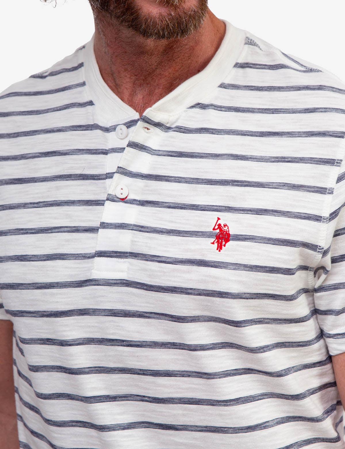 Slub Jersey Henley Shirt with Button Placket & Striped Design