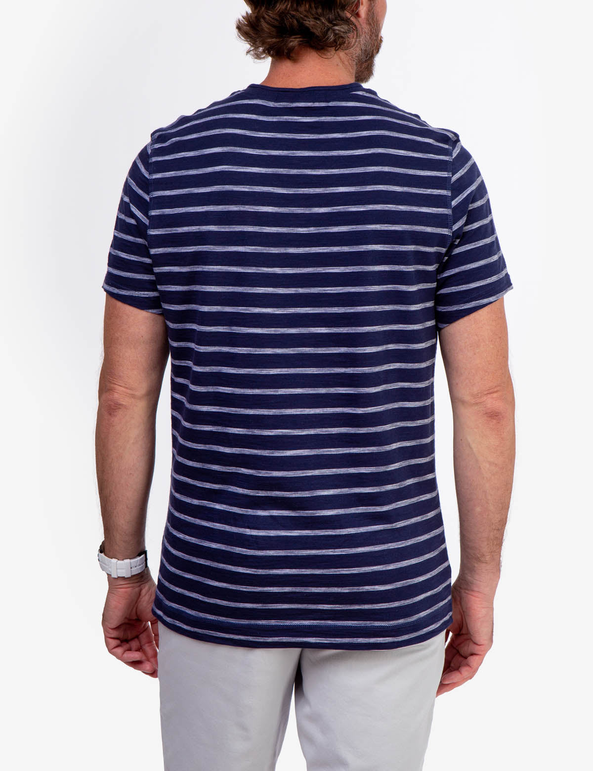 Slub Jersey Henley Shirt with Button Placket & Striped Design