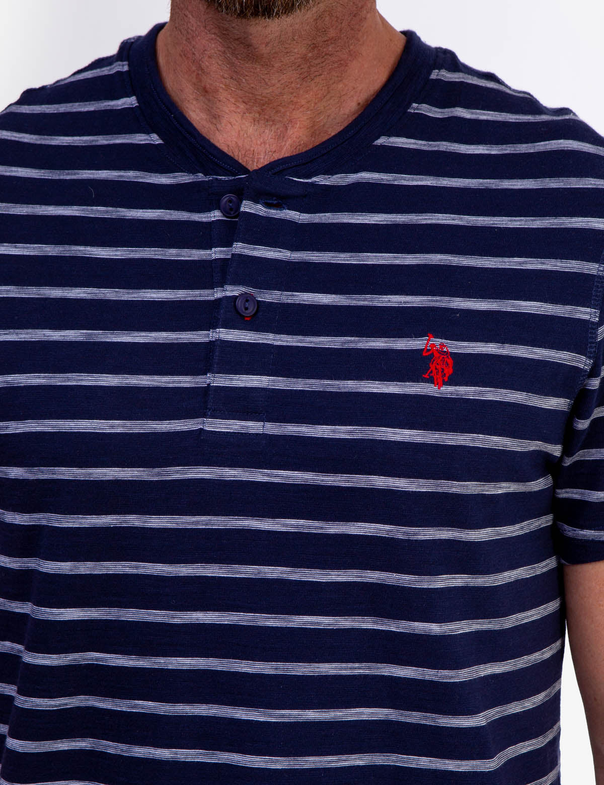 Slub Jersey Henley Shirt with Button Placket & Striped Design
