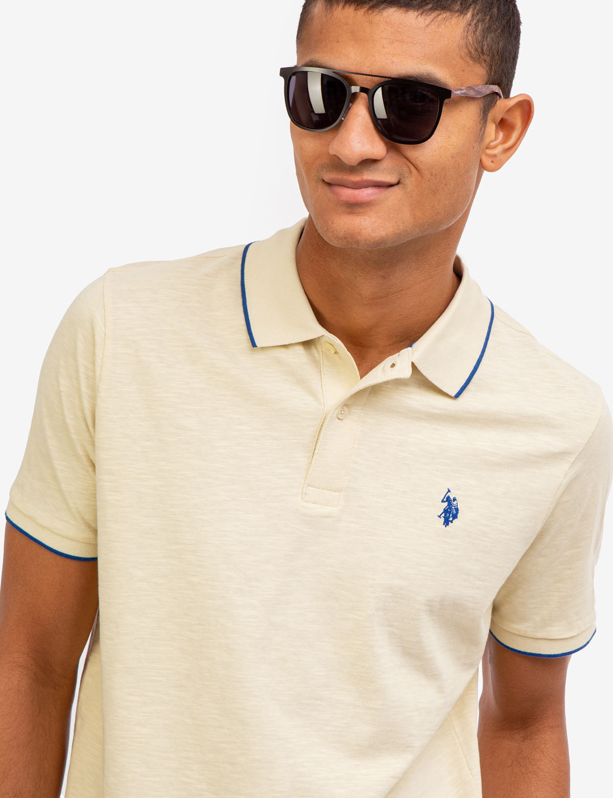 Slub Jersey Polo Shirt with Contrast Cuffs & Embroidered Logo