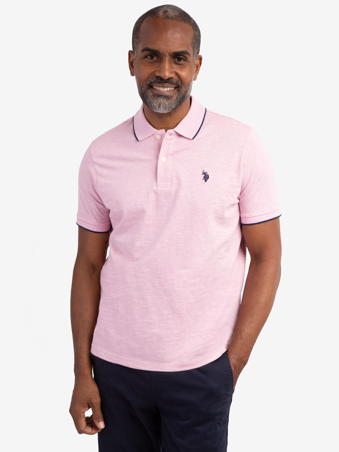 Slub Jersey Polo Shirt with Contrast Cuffs & Embroidered Logo