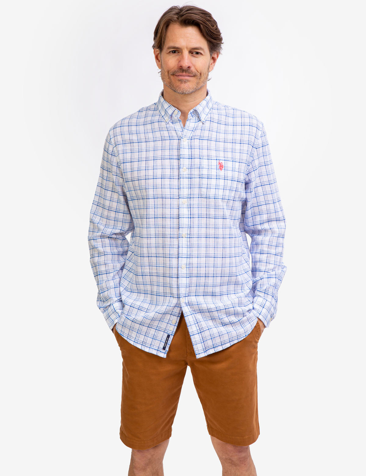 Slub Plaid Long Sleeve Shirt with Patch Pocket | 100% Cotton
