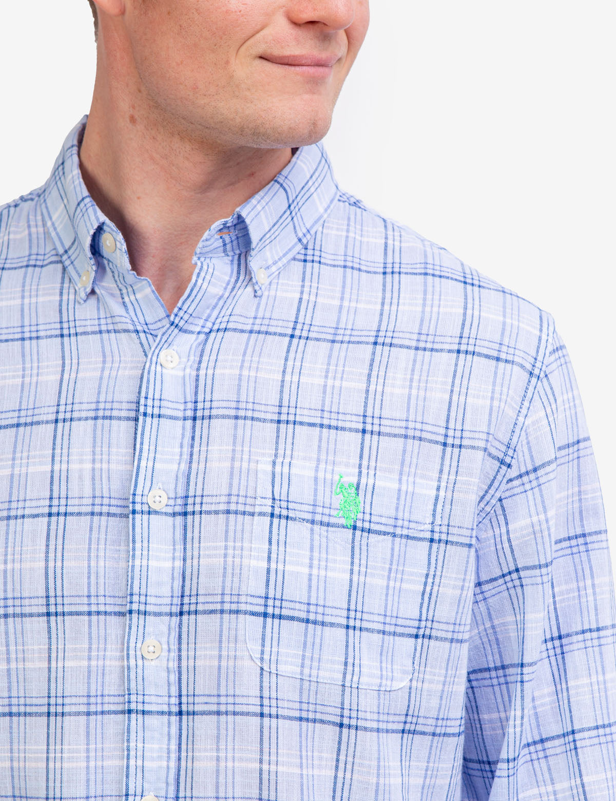 Slub Plaid Long Sleeve Shirt with Patch Pocket | 100% Cotton