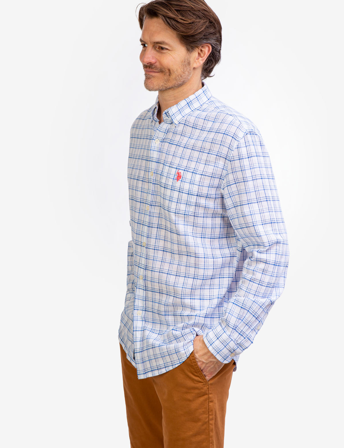 Slub Plaid Long Sleeve Shirt with Patch Pocket | 100% Cotton