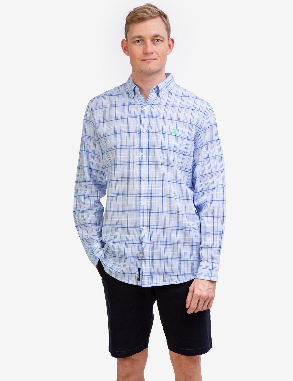 Slub Plaid Long Sleeve Shirt with Patch Pocket | 100% Cotton