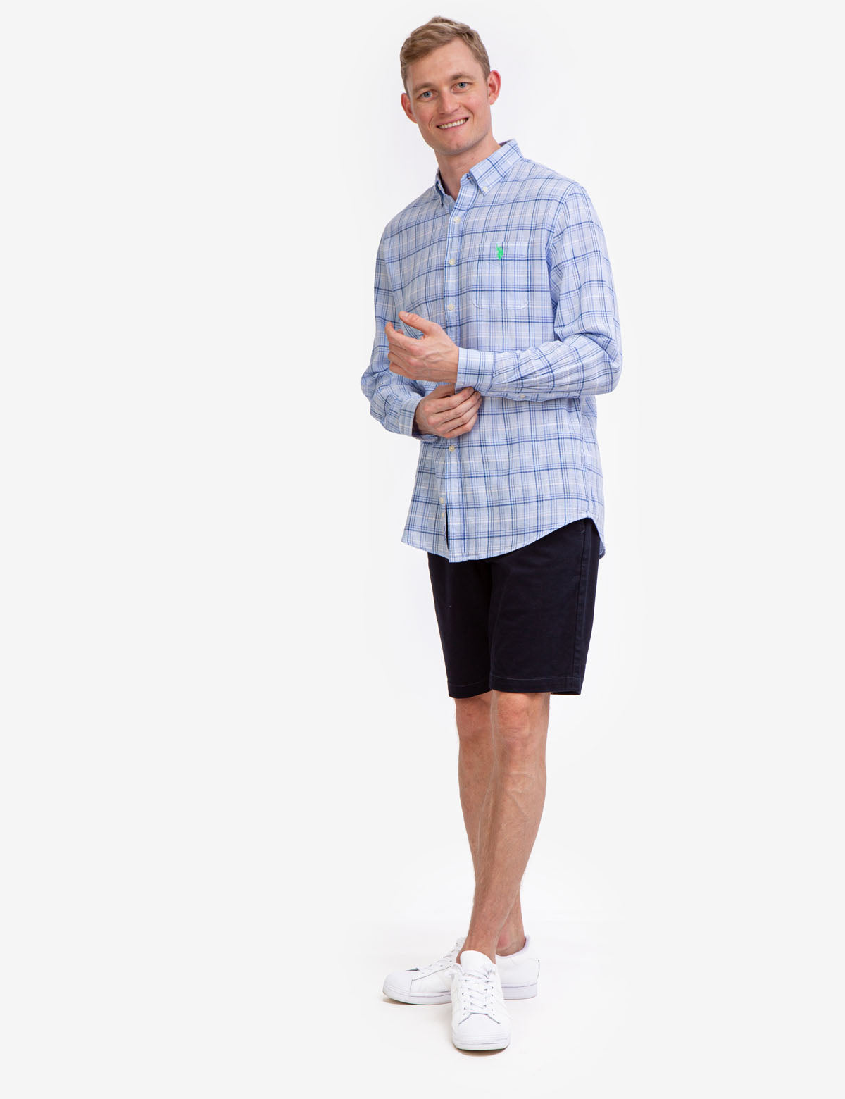 Slub Plaid Long Sleeve Shirt with Patch Pocket | 100% Cotton