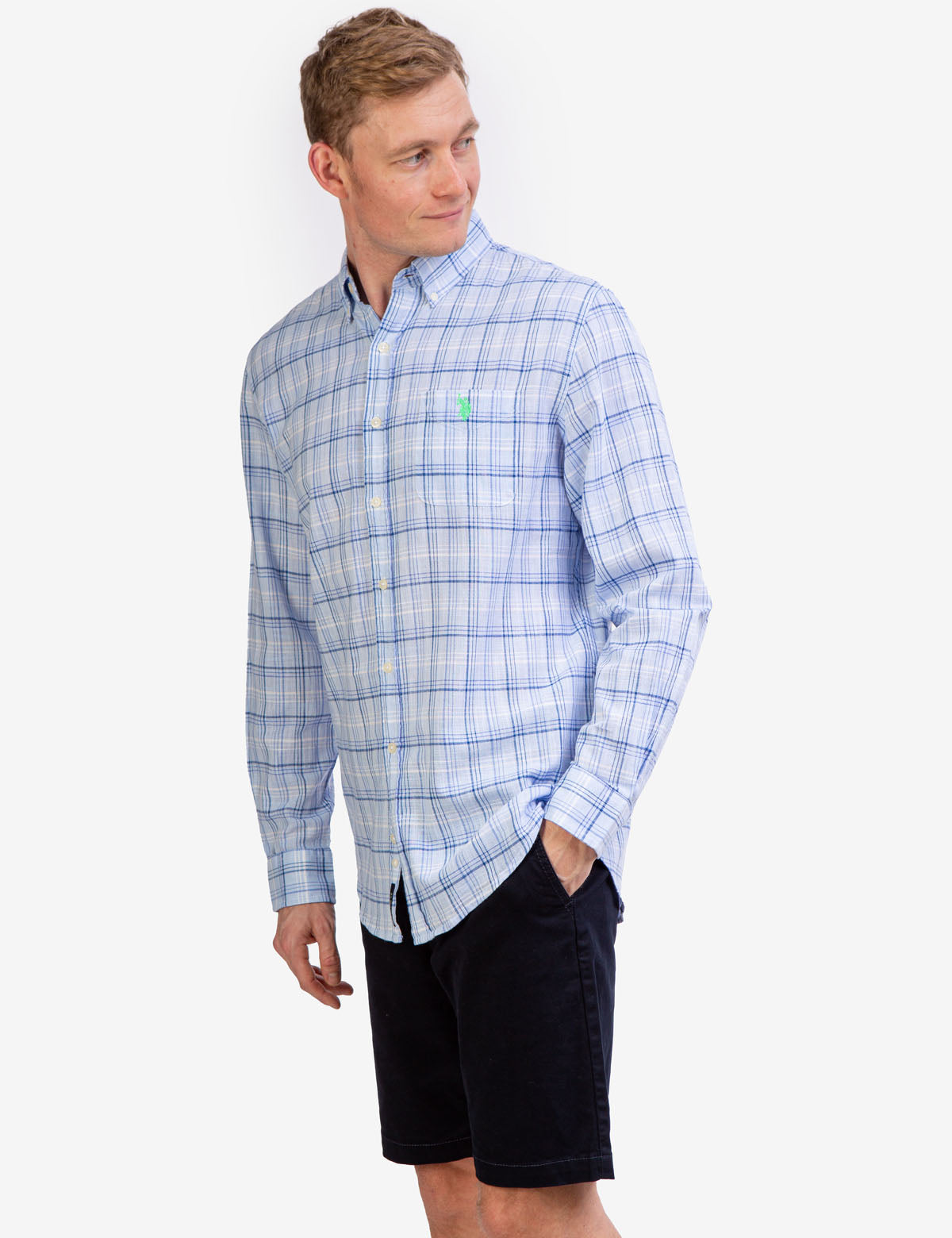 Slub Plaid Long Sleeve Shirt with Patch Pocket | 100% Cotton