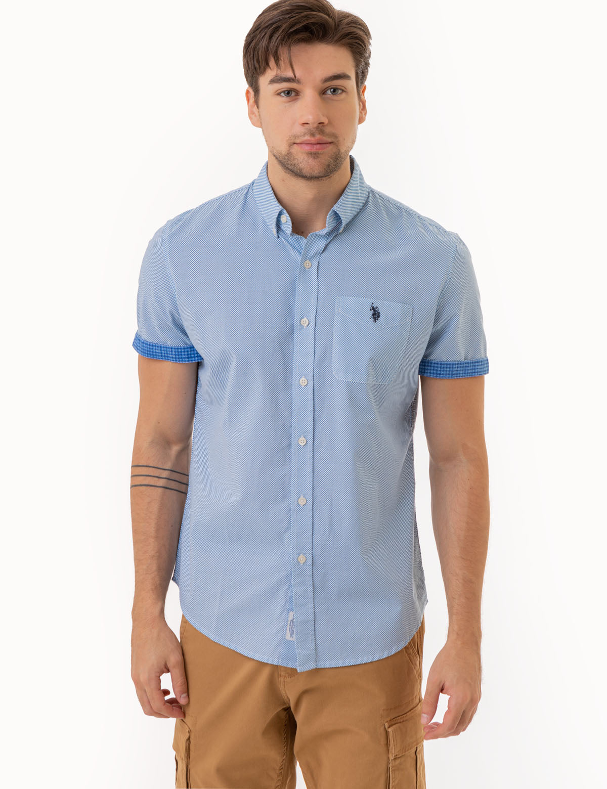 Slub Poplin Woven Shirt with Contrast Facing | Casual Men's Shirt