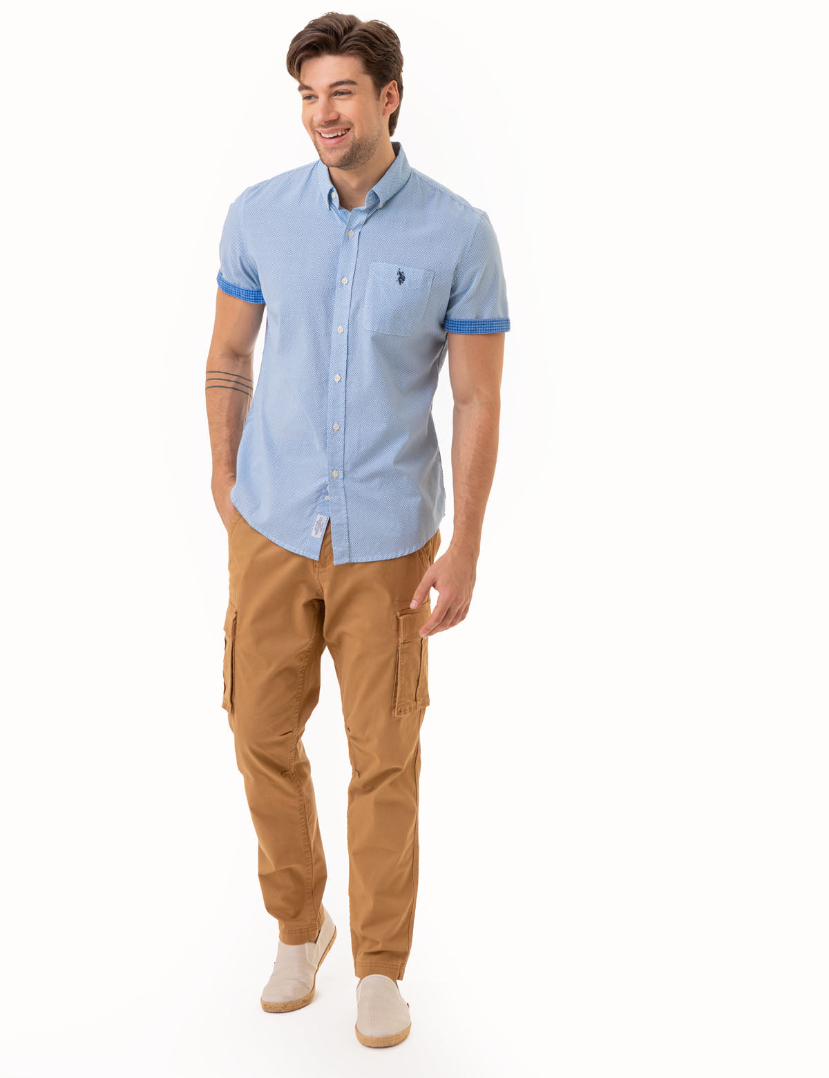 Slub Poplin Woven Shirt with Contrast Facing | Casual Men's Shirt