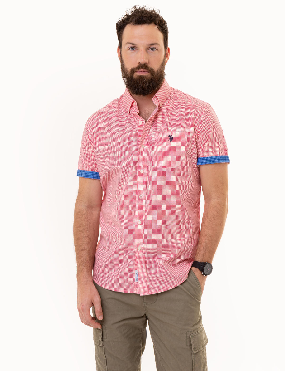 Slub Poplin Woven Shirt with Contrast Facing | Casual Men's Shirt
