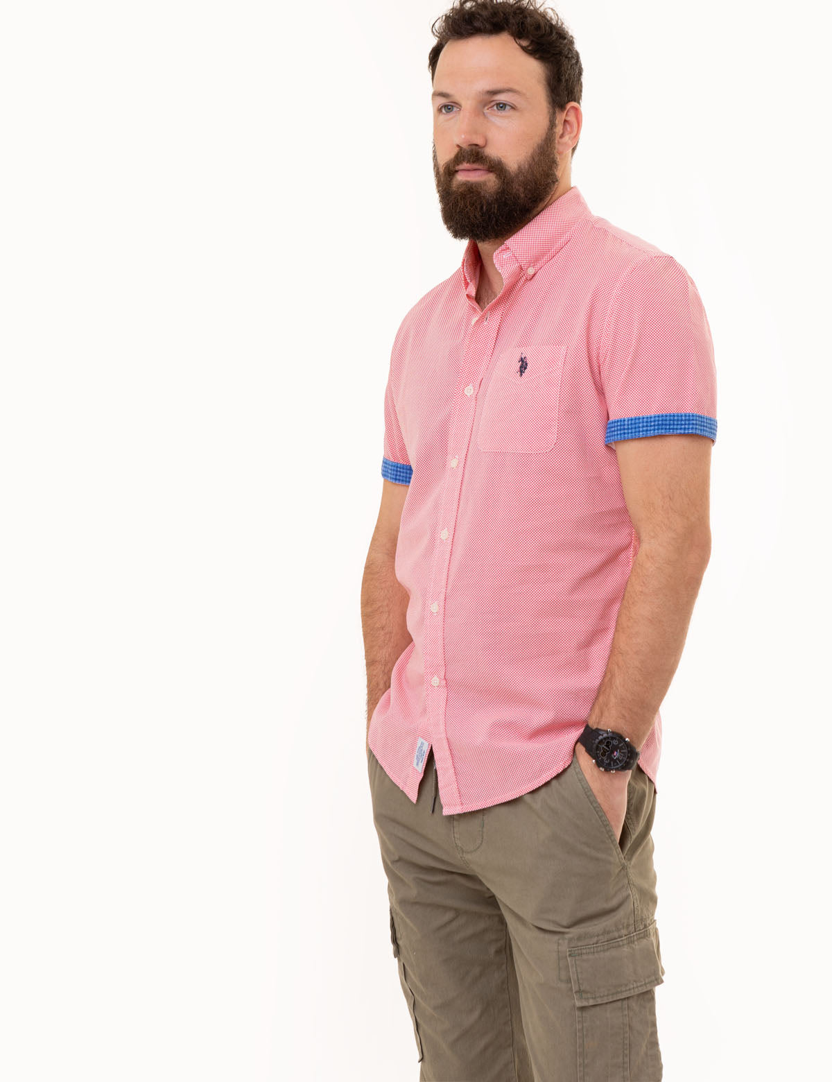 Slub Poplin Woven Shirt with Contrast Facing | Casual Men's Shirt